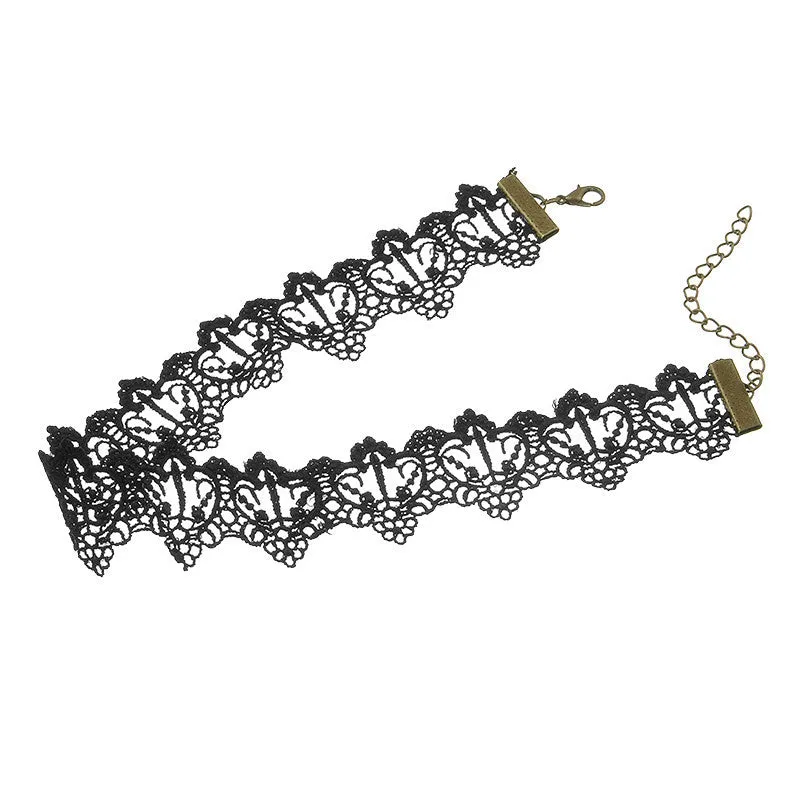 BOHO FESTIVAL White Black Lace Choker Necklace