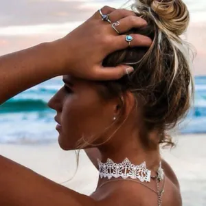 BOHO FESTIVAL White Black Lace Choker Necklace