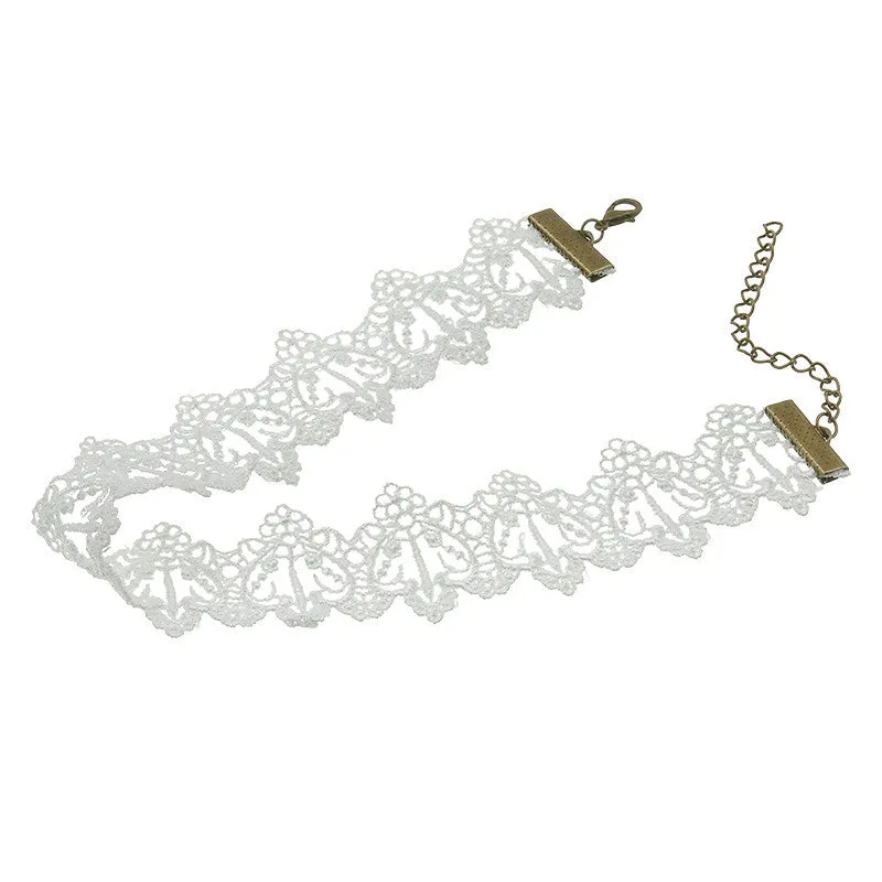 BOHO FESTIVAL White Black Lace Choker Necklace