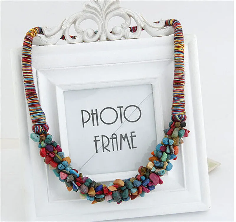 Boho Jewelry Multi-Color Natural Stone Choker Collar Necklace Bitches Gifts Collier Bijoux