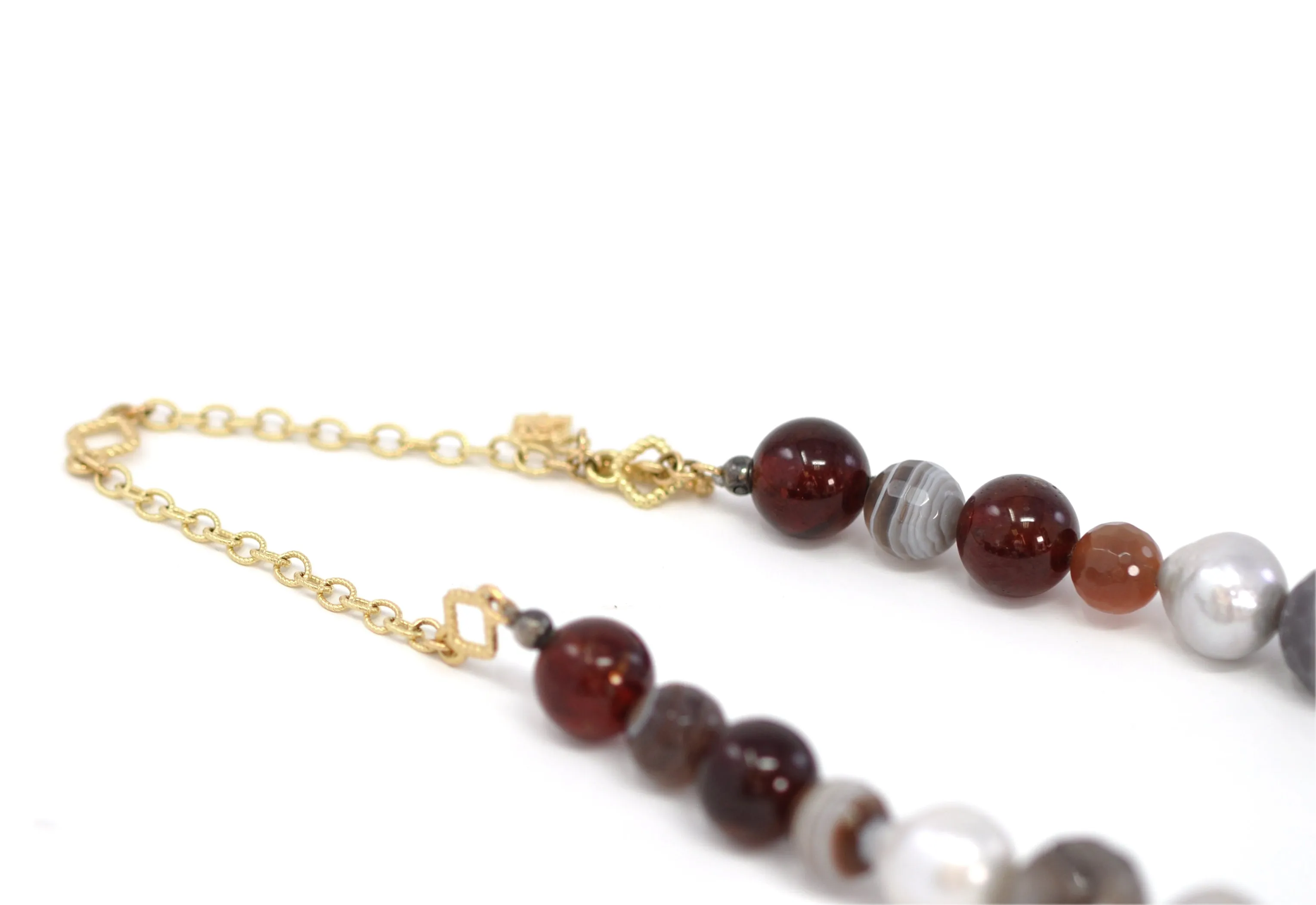 Botswana Agate, Pearls, and Garnet Beaded Necklace