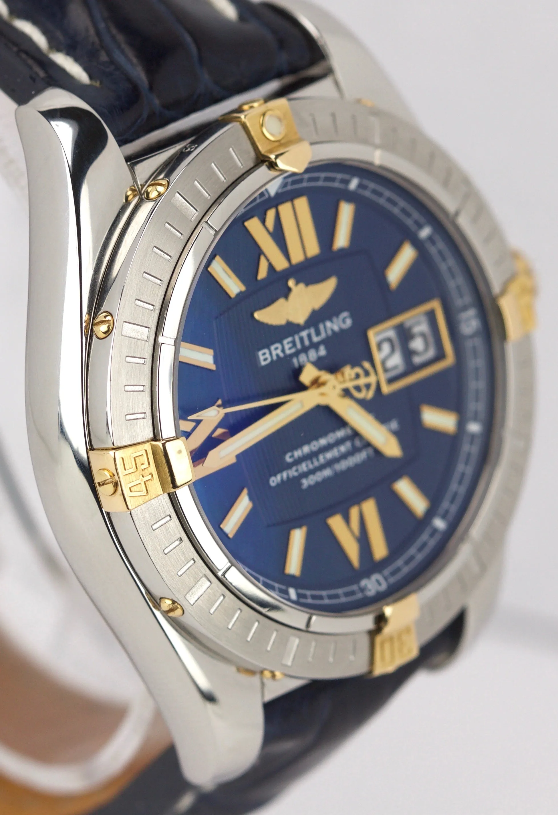 Breitling Galatic 41mm Blue Big Date 18K Two Tone Blue Steel B49350 Swiss Watch