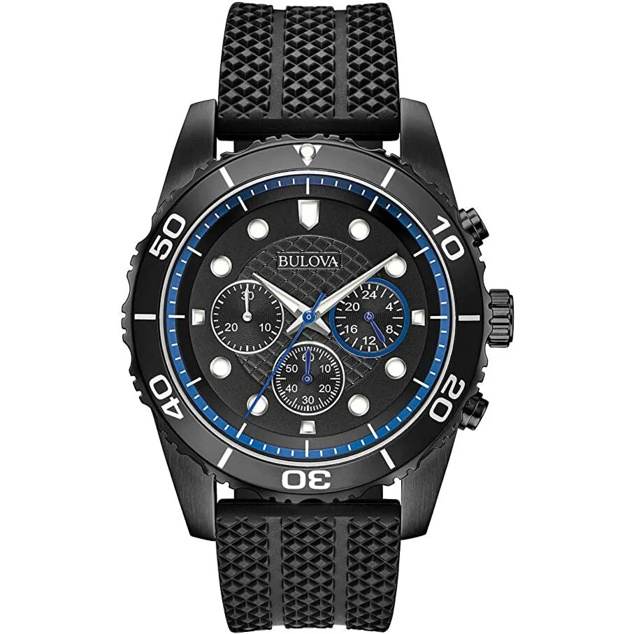 Bulova Chronograph Quartz Black Dial Black Silicone Men's Watch 98A211