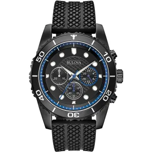 Bulova Chronograph Quartz Black Dial Black Silicone Men's Watch 98A211
