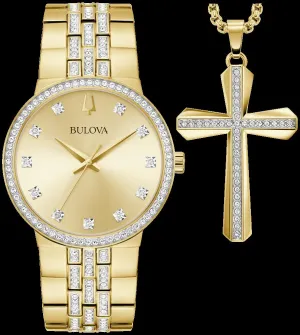 Bulova Crystal Collection Mens-Watch Gold-Tone