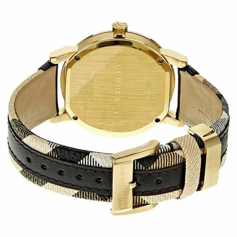 Burberry The City Gold Tone Leather Strap Gold Dial Men's Watch BU9032