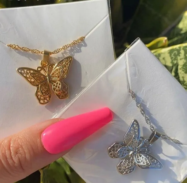 Butterfly Stainless Steel Gold Water Wave Women Chain Choker Necklace