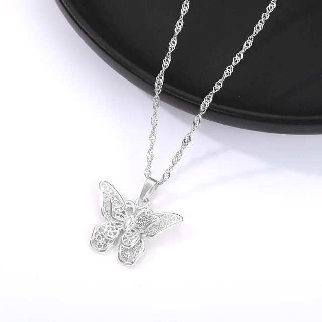 Butterfly Stainless Steel Gold Water Wave Women Chain Choker Necklace