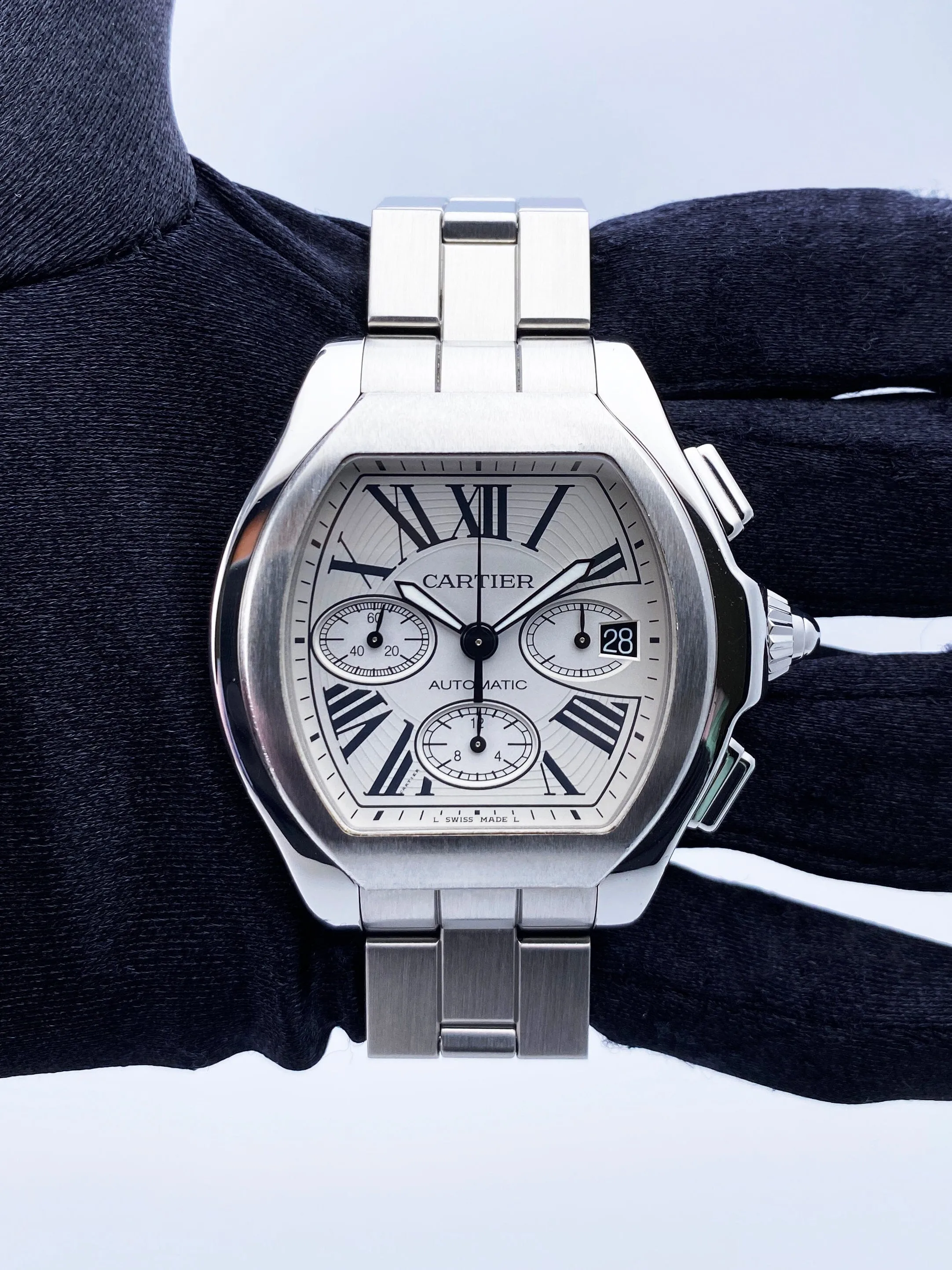 Cartier Roadster XL W6206019 Sliver Dial Mens Watch Box Papers
