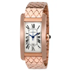 Cartier Tank Americaine 18kt Pink Gold Silvered Flinque Dial Ladies Watch W2620032