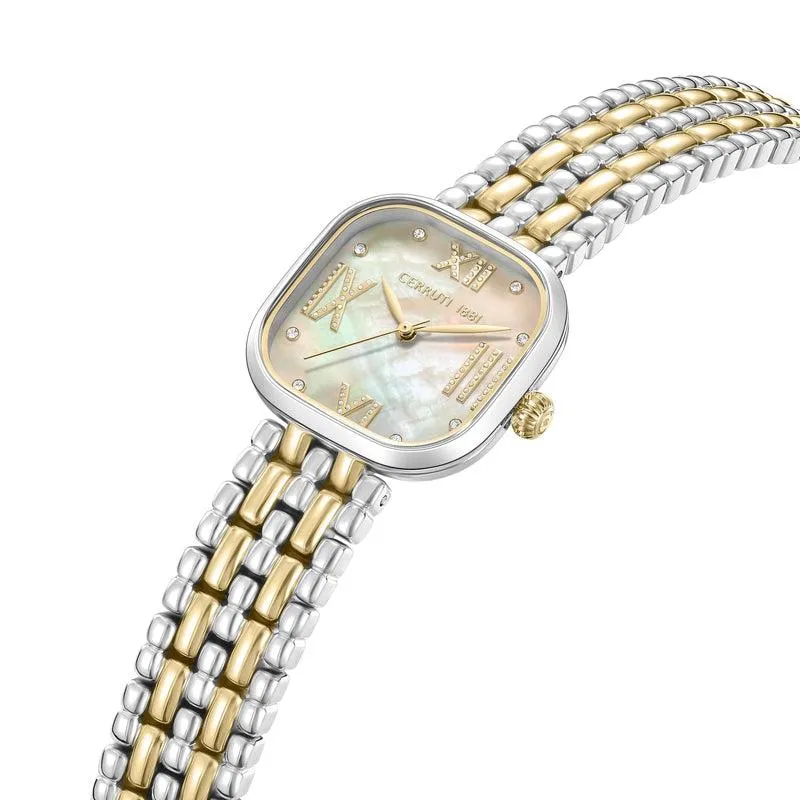 Cerruti 1881 Casena Ladies Champagne MOP Dial Silver and Gold Stainless Steel Watch