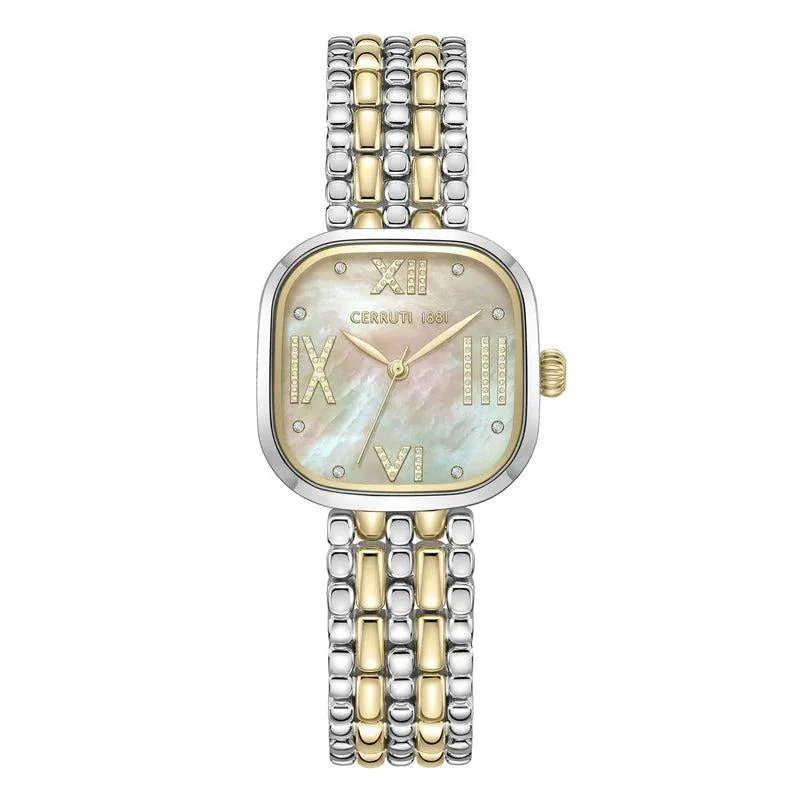 Cerruti 1881 Casena Ladies Champagne MOP Dial Silver and Gold Stainless Steel Watch