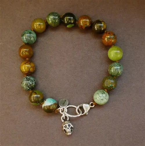Chan Luu Turquoise Bracelet with Sterling Silver Skull Charm