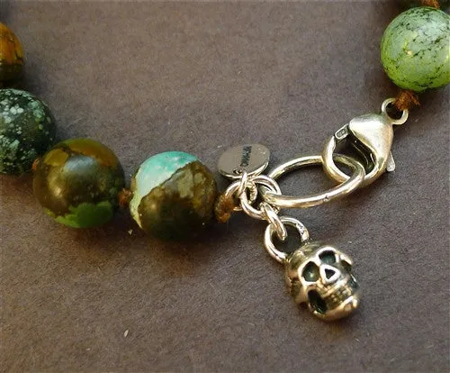 Chan Luu Turquoise Bracelet with Sterling Silver Skull Charm