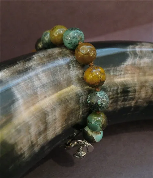 Chan Luu Turquoise Bracelet with Sterling Silver Skull Charm