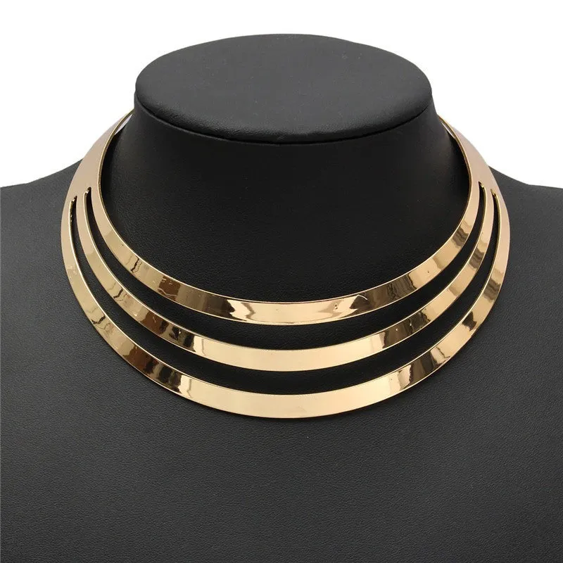Charm Choker Necklaces Women Gorgeous Metal Multi Layer Statement Bib Collar Necklace Fashion Jewelry Accessories