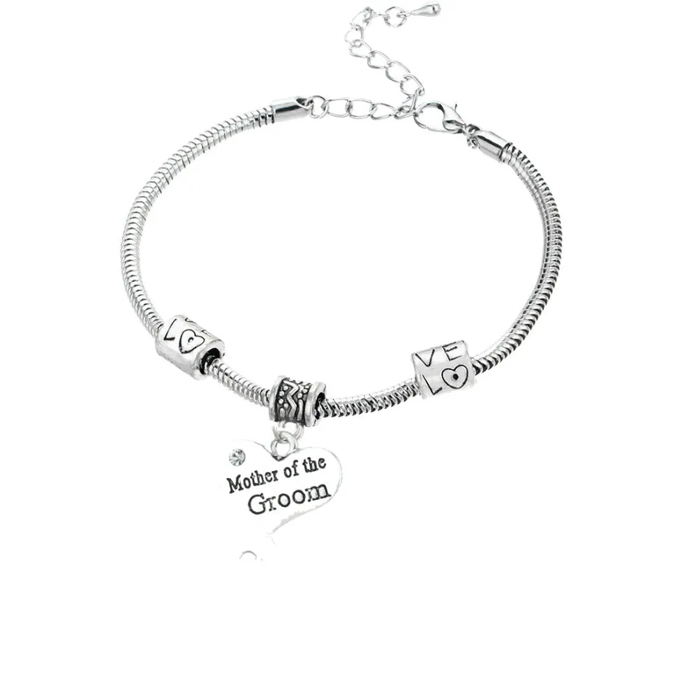 Charm Heart Groom Mother Crystal Bracelets Family Women Femme Summer Rhinestone Bangle Statement Jewelry Wristband Free Shipping