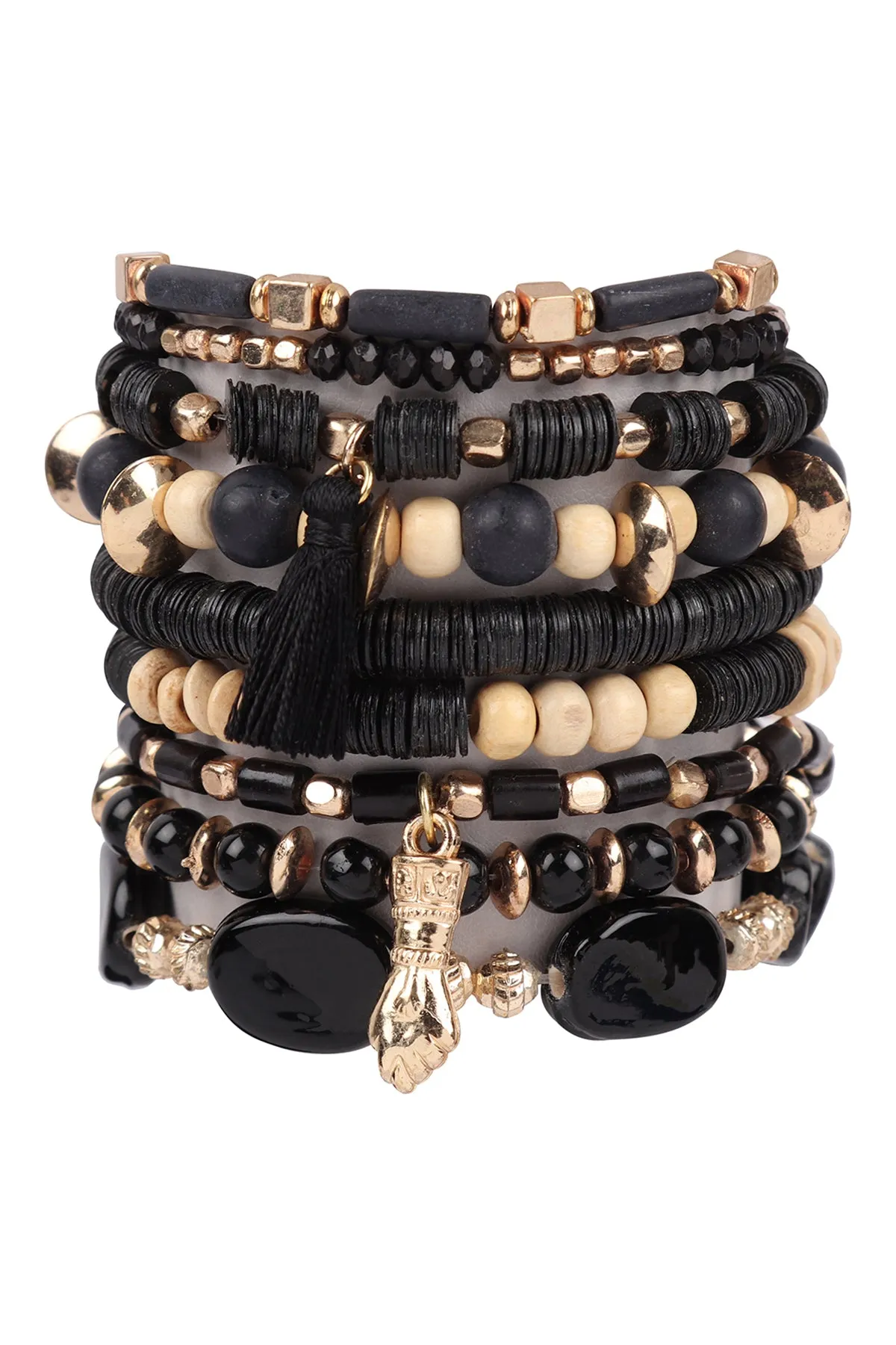 CHARM MIX BEADS W/ TASSEL PENDANT BRACELET SET