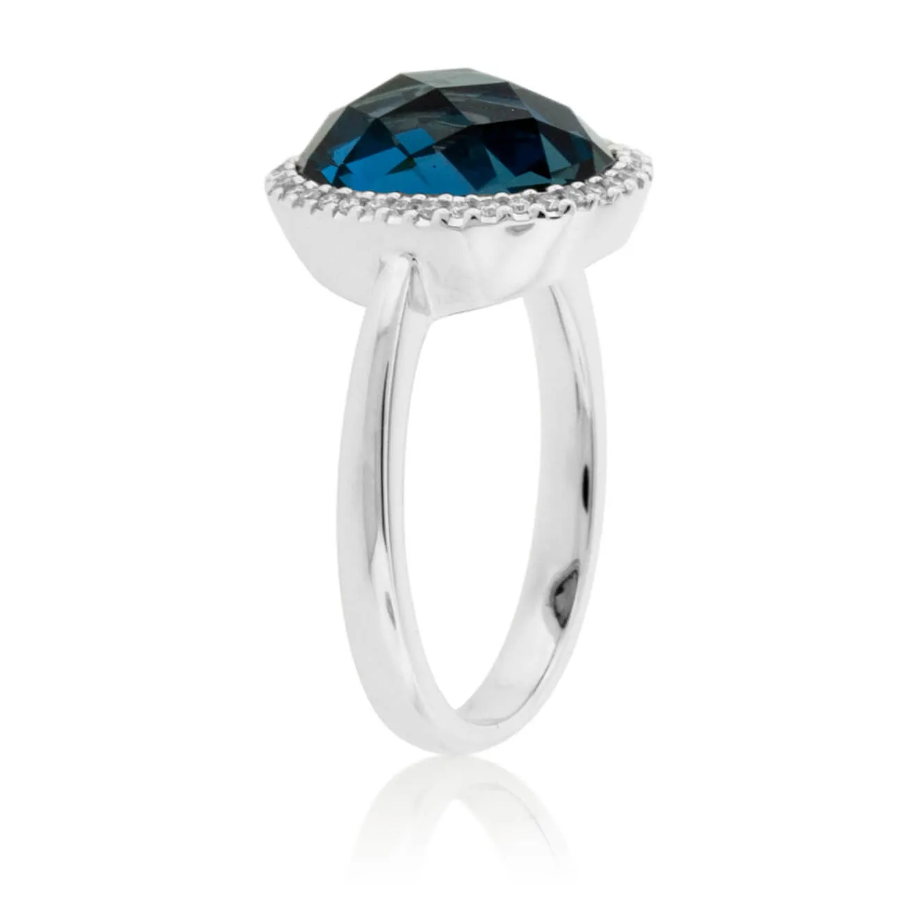 Checkerboard Cut London Blue Topaz Halo Style Ring