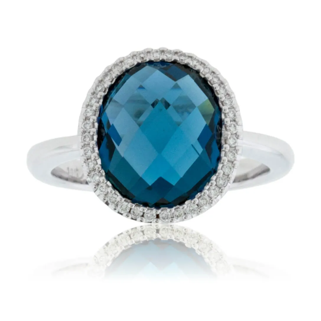 Checkerboard Cut London Blue Topaz Halo Style Ring