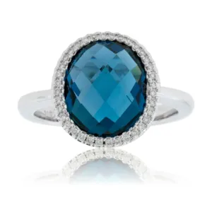 Checkerboard Cut London Blue Topaz Halo Style Ring