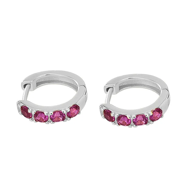 Children's Earrings:  Sterling Silver Huggies with 3mm Ruby CZ Ages 2 - 8