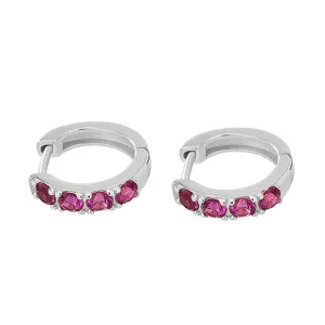Children's Earrings:  Sterling Silver Huggies with 3mm Ruby CZ Ages 2 - 8