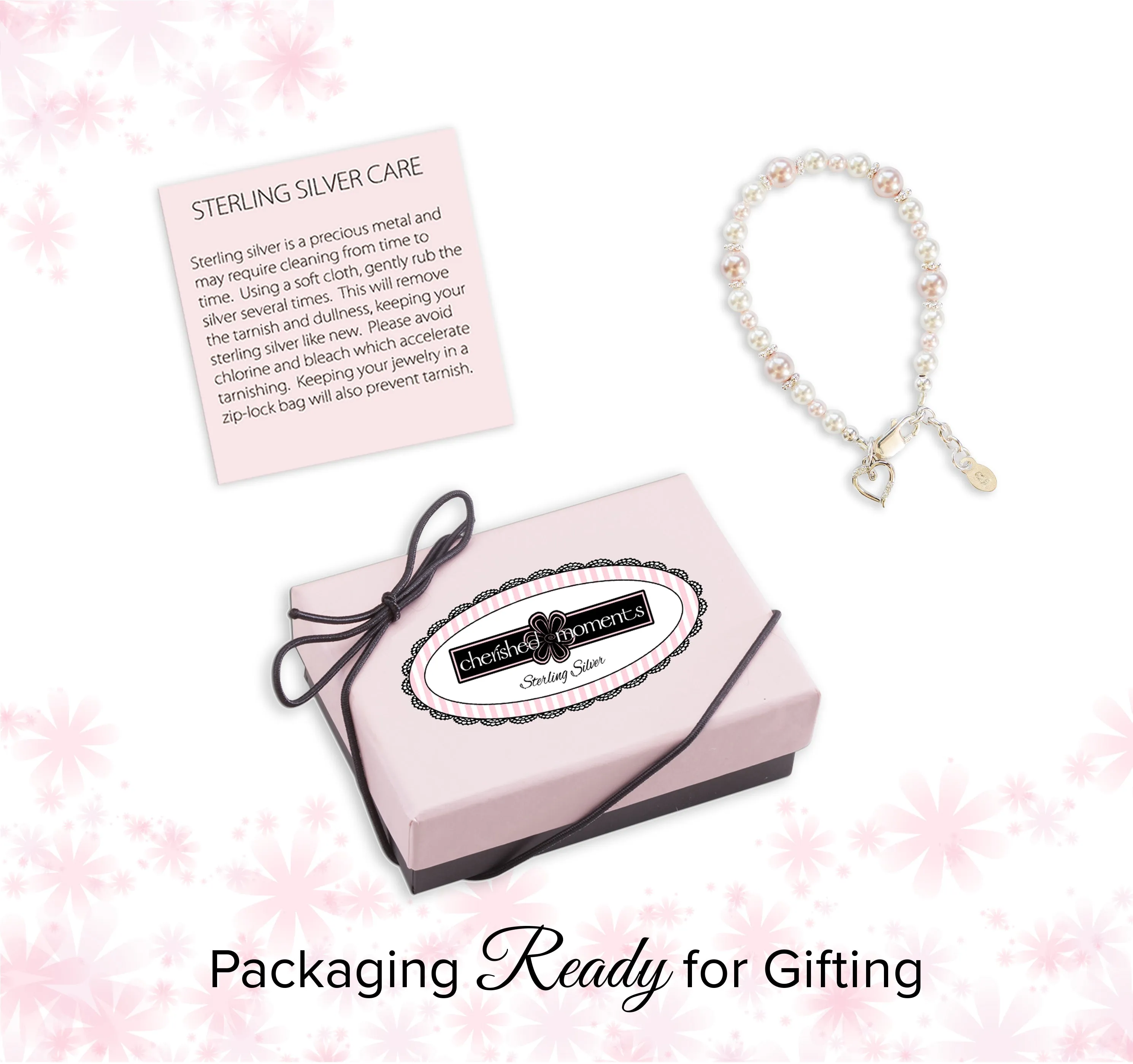 Children's Sterling Silver Pink & White Simulated Pearl Bracelet for Kids