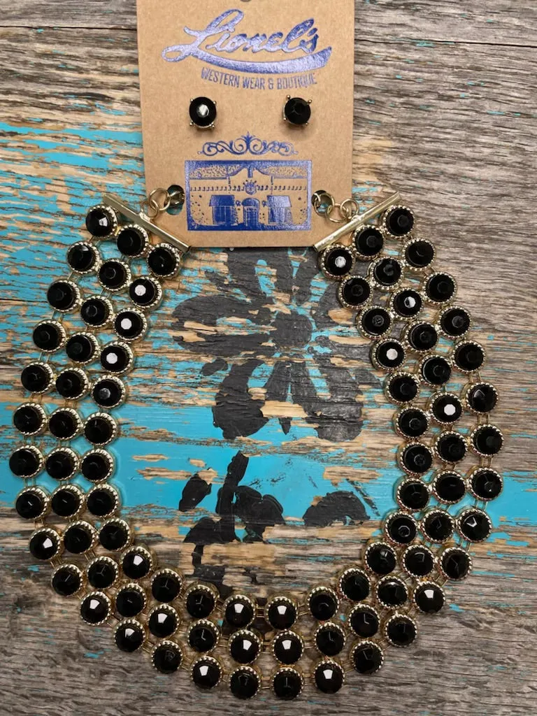 Choker Black/Gold Necklace w/ Earrings