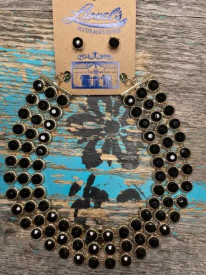 Choker Black/Gold Necklace w/ Earrings