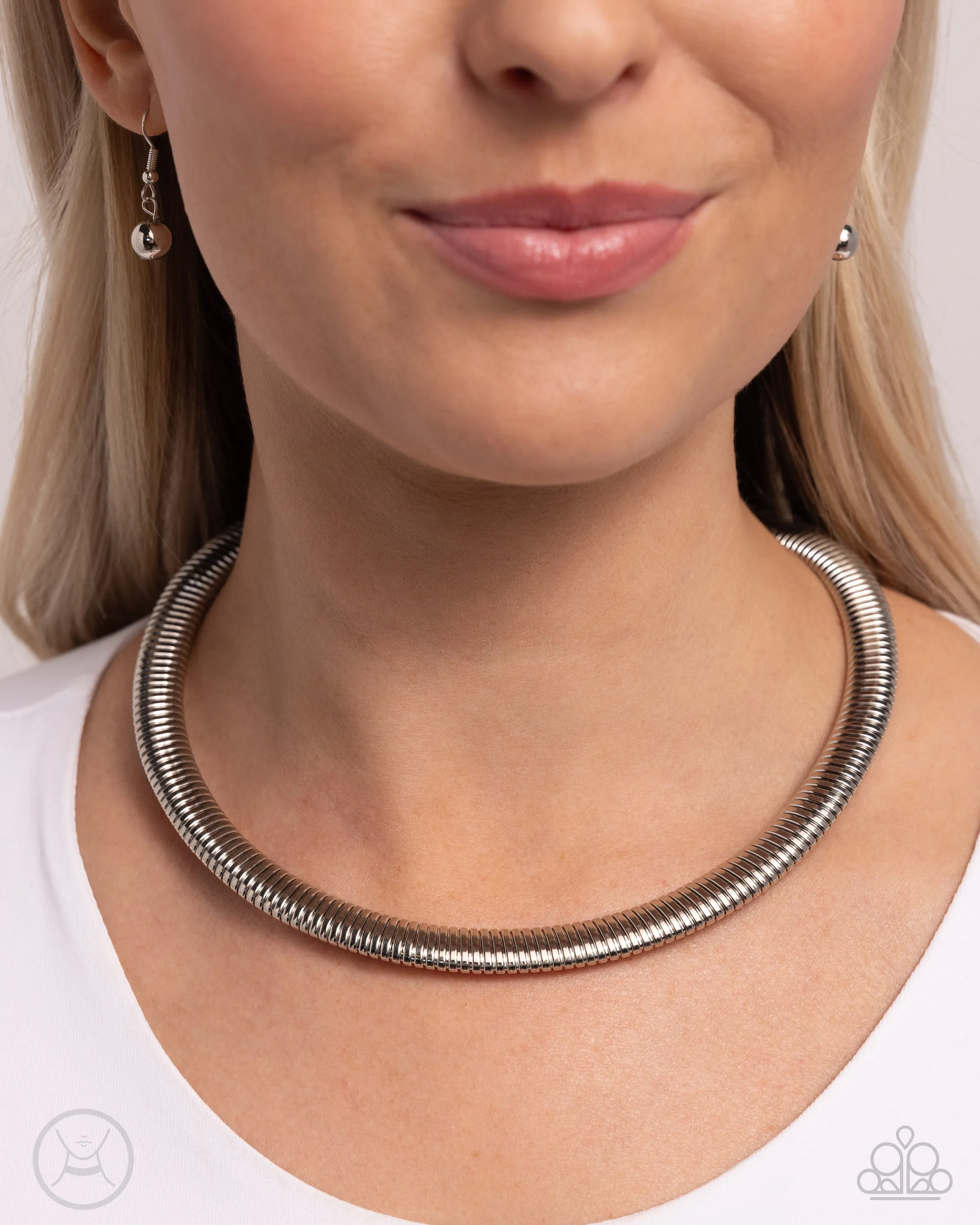 Choker Of The Century - Silver - Herringbone Chain Paparazzi Choker Necklace
