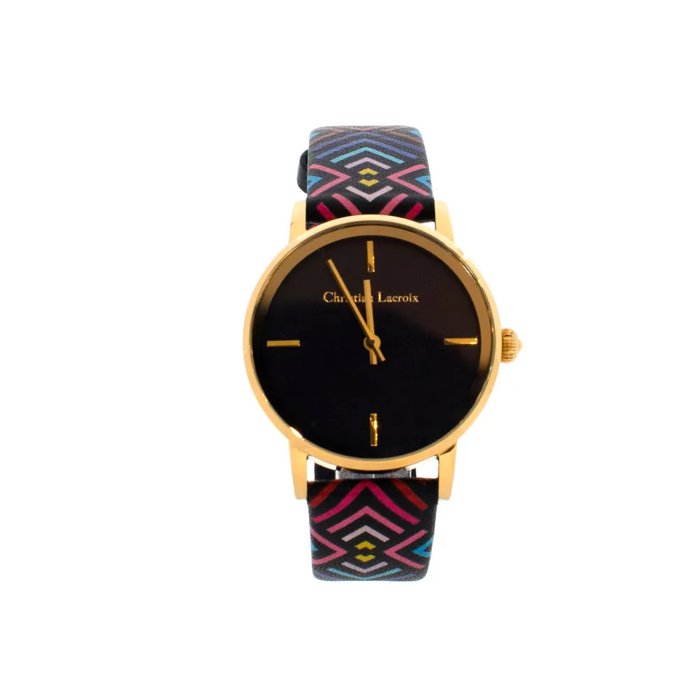Christian Lacroix Gold Plated With Print Leather Strap
