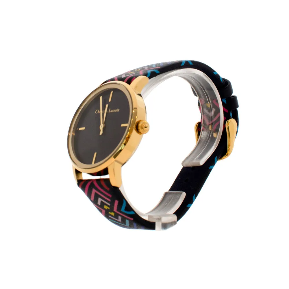 Christian Lacroix Gold Plated With Print Leather Strap