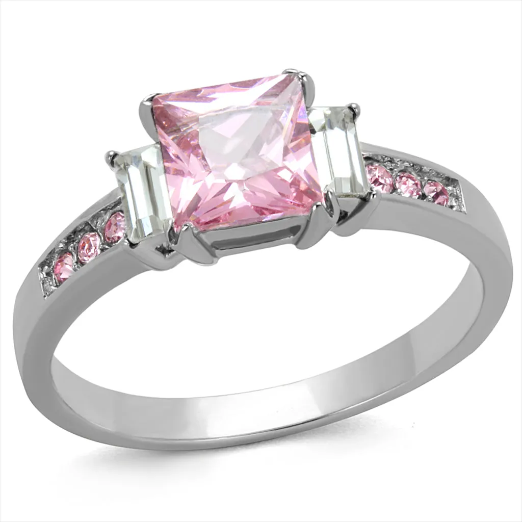 CJE2169 Pink Princess Cut CZ Stainless Steel Ring