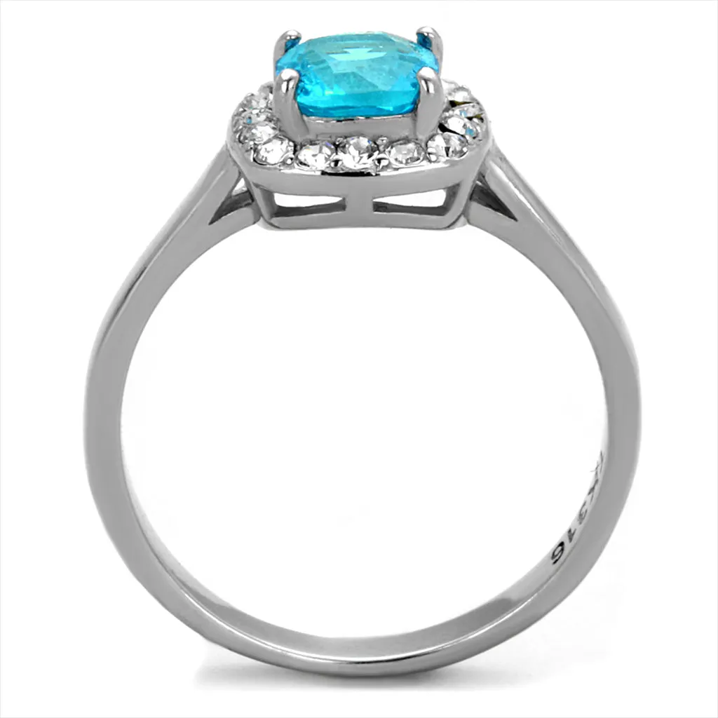 CJE2181 Light Aqua Cushion Cut Stainless Steel Ring