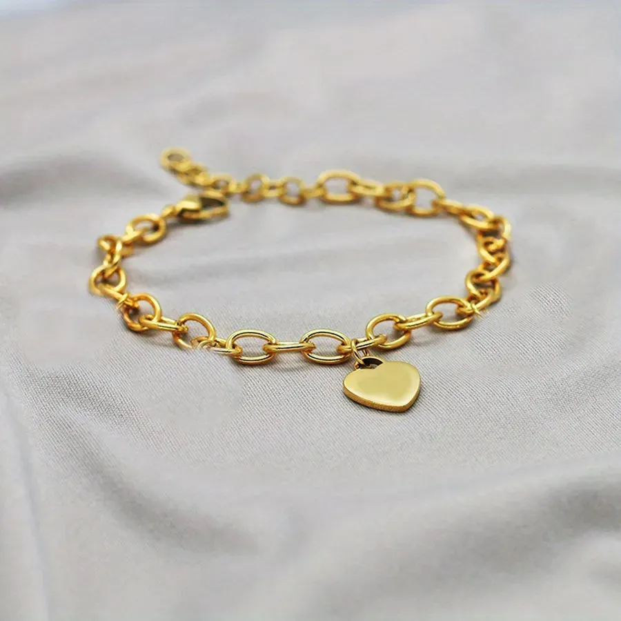Classic Style Heart Shape Charm Stainless Steel and 18K Gold Plated  Bracelet