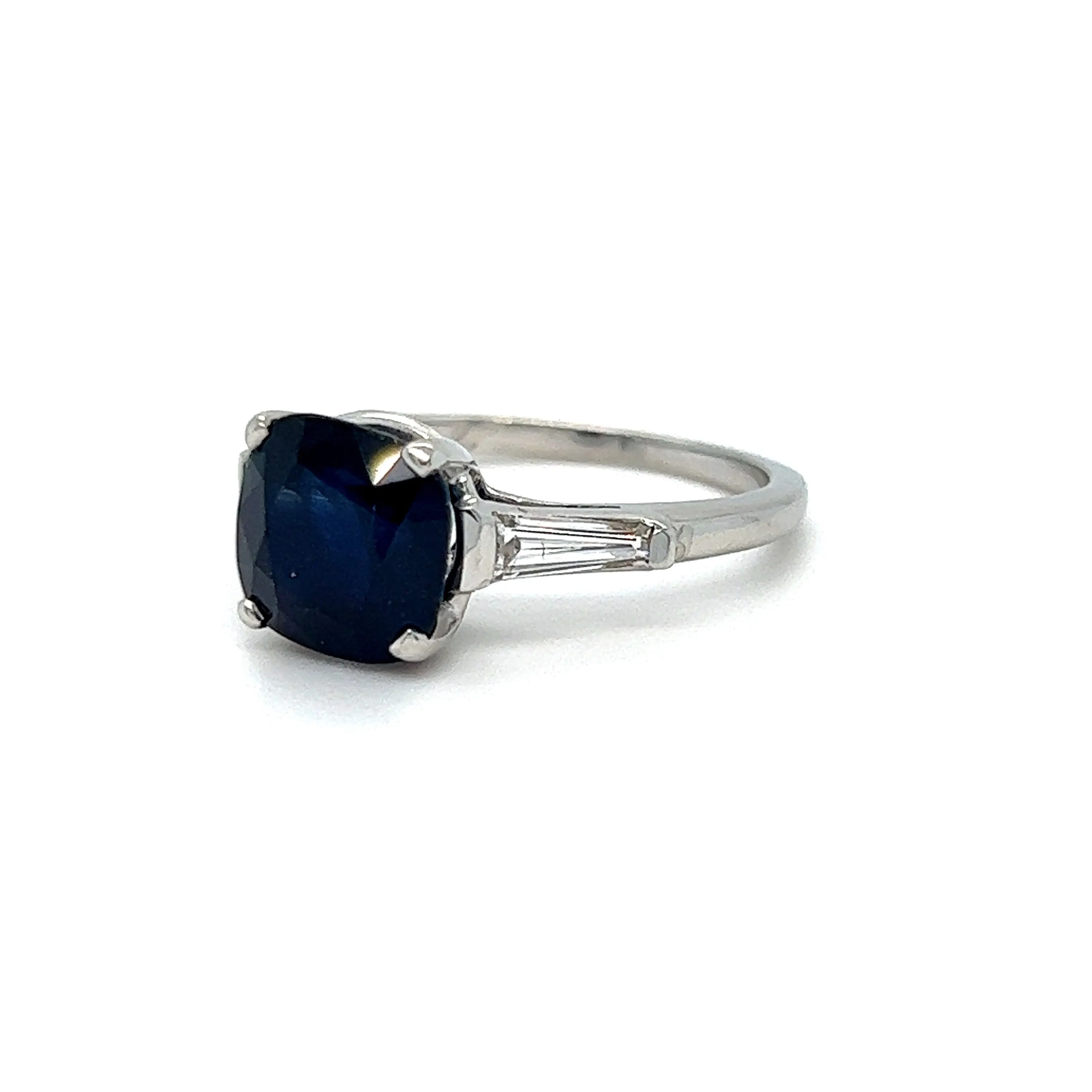 Classic Vintage Platinum Sapphire Engagement Ring with Baguette Diamonds - 2.55ct.