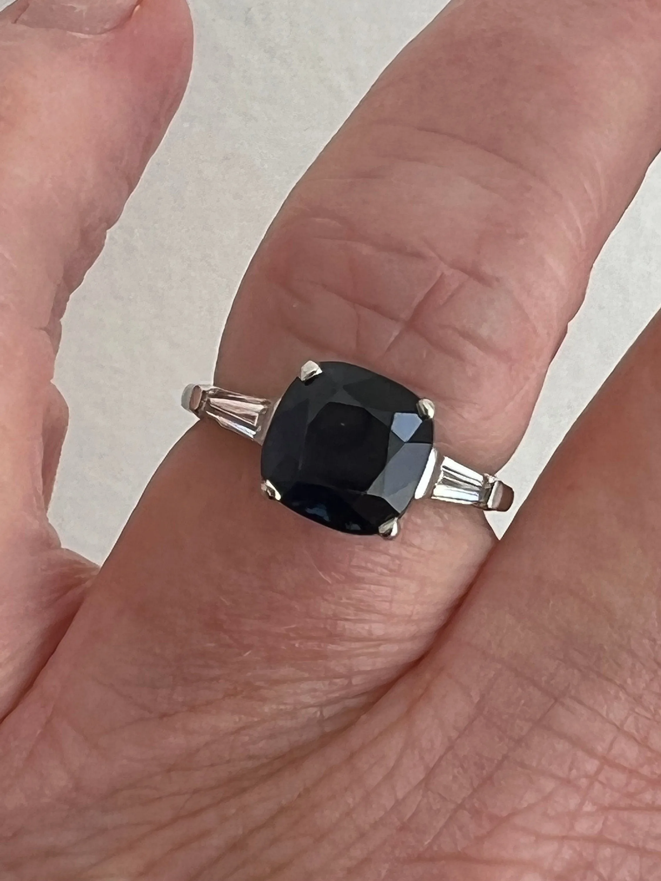 Classic Vintage Platinum Sapphire Engagement Ring with Baguette Diamonds - 2.55ct.