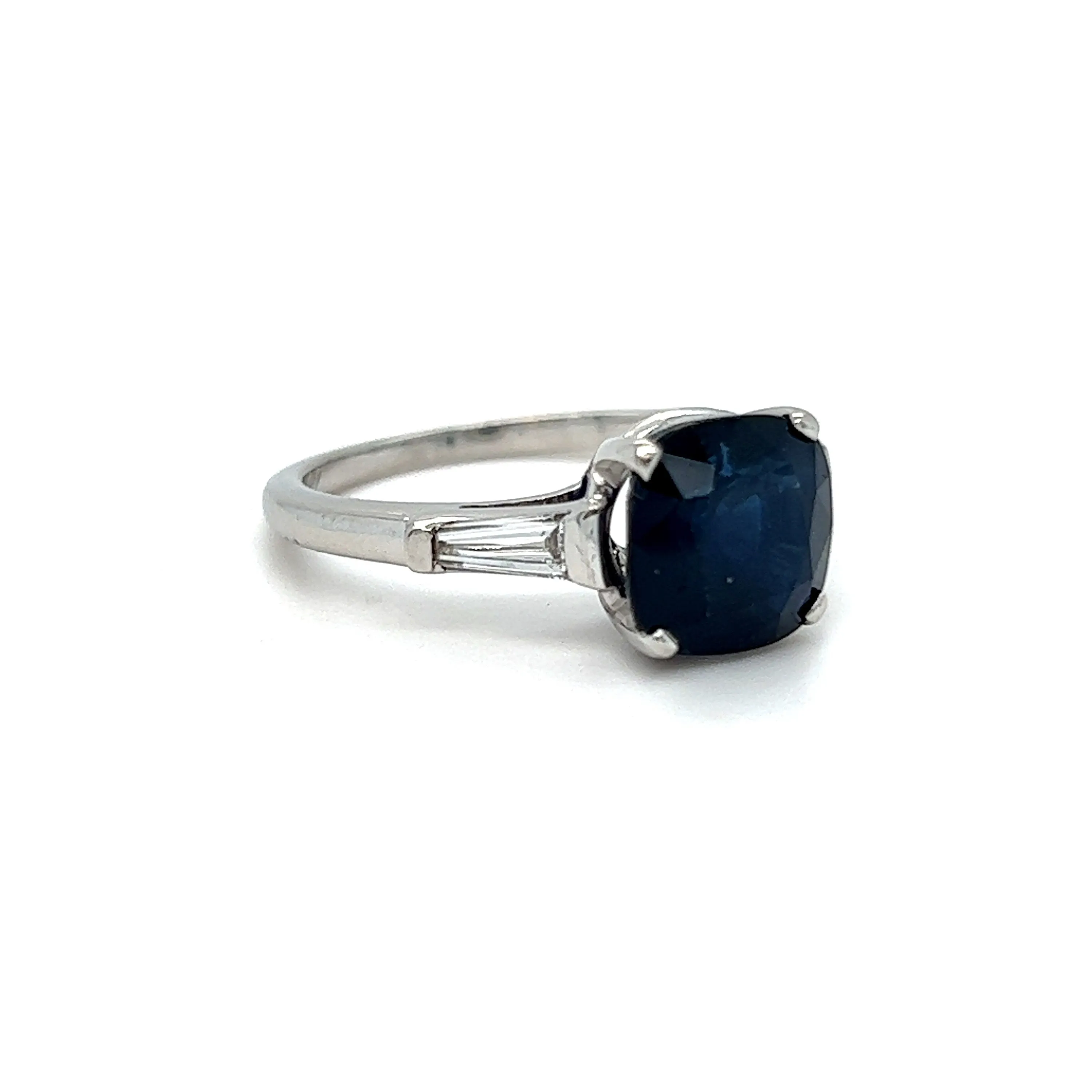 Classic Vintage Platinum Sapphire Engagement Ring with Baguette Diamonds - 2.55ct.