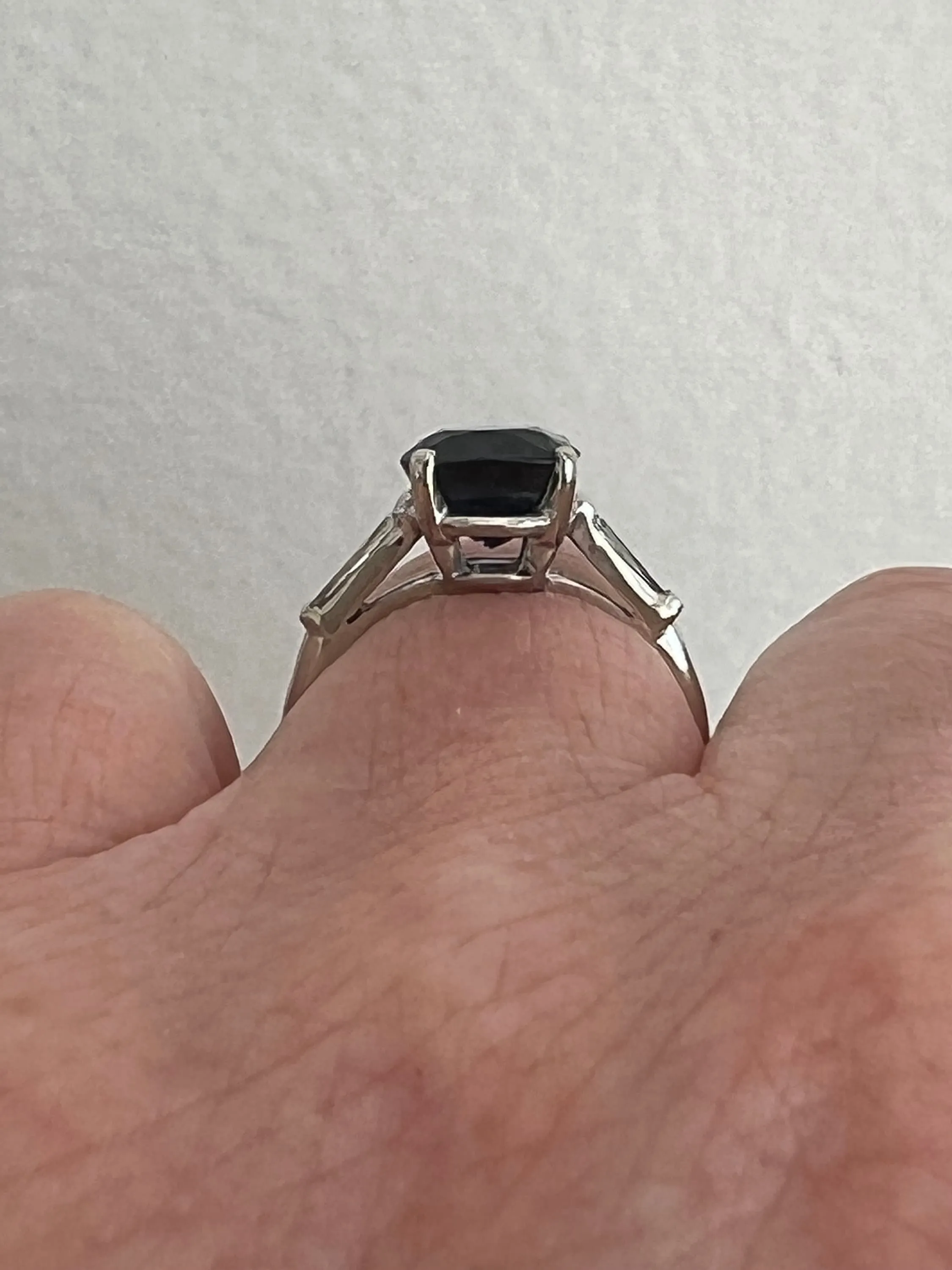 Classic Vintage Platinum Sapphire Engagement Ring with Baguette Diamonds - 2.55ct.