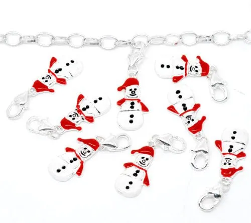 Clip on Christmas Snowman Charm for European Jewelry w/ Lobster Clasp