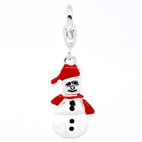 Clip on Christmas Snowman Charm for European Jewelry w/ Lobster Clasp