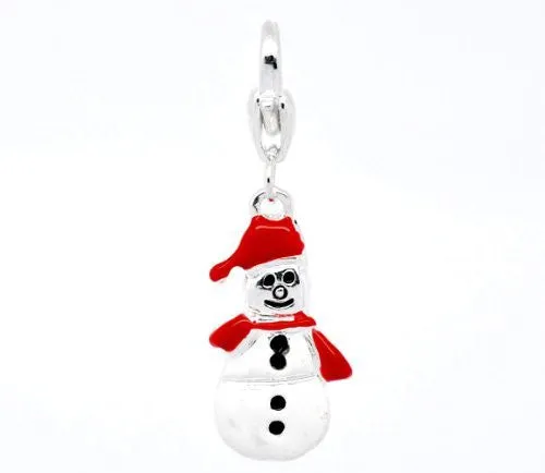 Clip on Christmas Snowman Charm for European Jewelry w/ Lobster Clasp