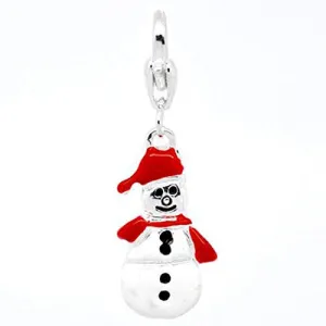 Clip on Christmas Snowman Charm for European Jewelry w/ Lobster Clasp