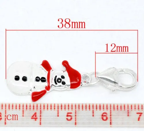 Clip on Christmas Snowman Charm for European Jewelry w/ Lobster Clasp