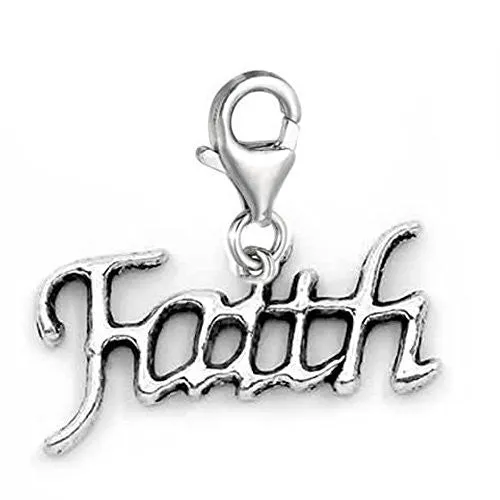 Clip on Faith Dangle Charm Pendant for European Clip on Charm Jewelry w/ Lobster Clasp