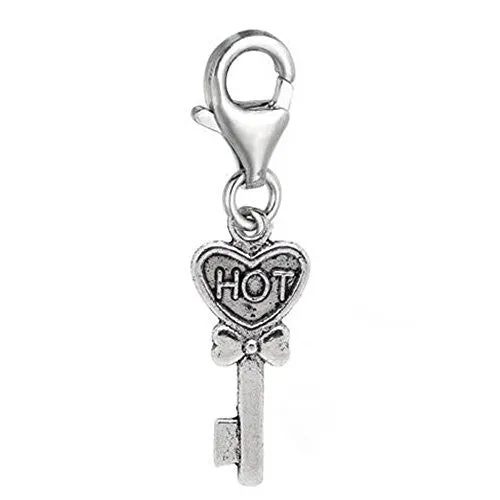 Clip on Hot Bow Key Dangle Charm Pendant for European Clip on Charm Jewelry w/ Lobster Clasp