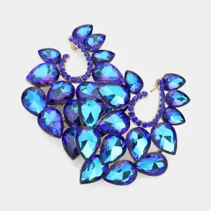 Cluster of Sapphire Teardrop Stones Pageant Earrings | Prom Earrings | 624319
