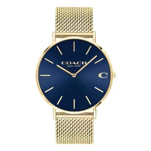 Coach Charles Gold Mesh Bracelet Blue Dial Quartz Watch for Gents - 14602551
