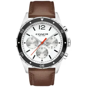 Coach Sullivan Brown Leather Strap White Dial Chronograph Quartz Watch for Gents - 14602057
